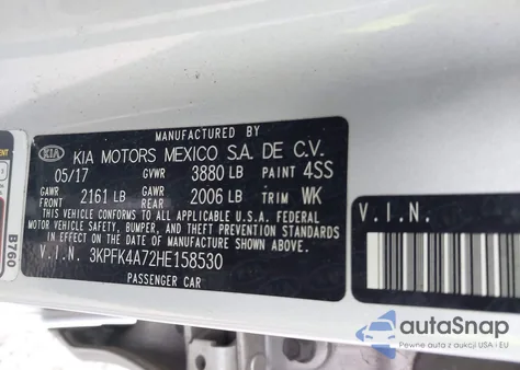 2017 Kia Forte Lx z USA, uszkodzony, nr VIN 3KPFK4A72HE158530